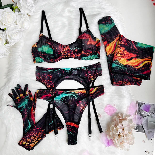 Serena | Conjunto de lencería tie-dye de 5 piezas