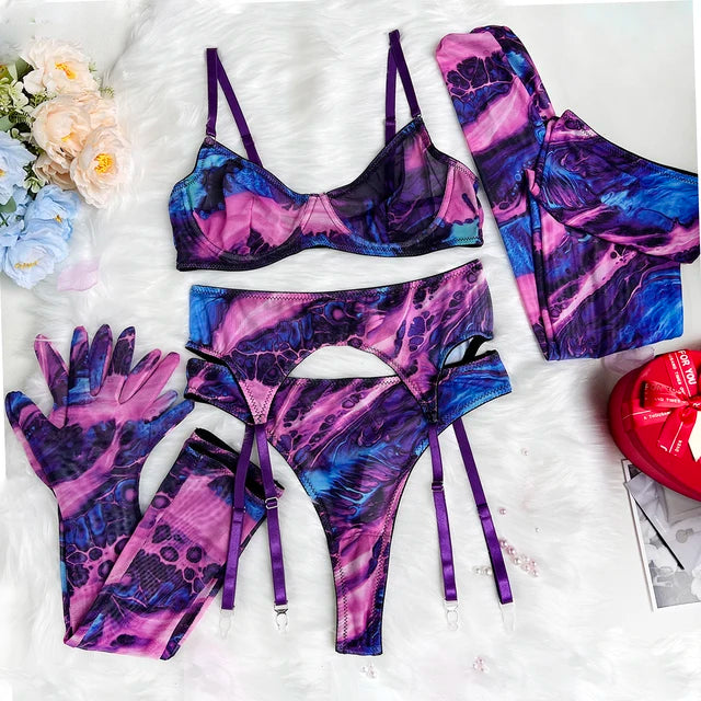 Serena | Conjunto de lencería tie-dye de 5 piezas