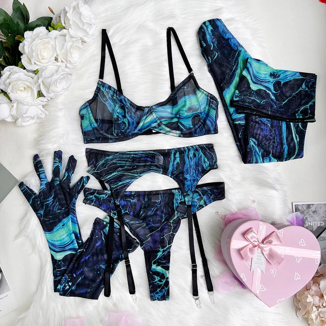 Serena | Conjunto de lencería tie-dye de 5 piezas