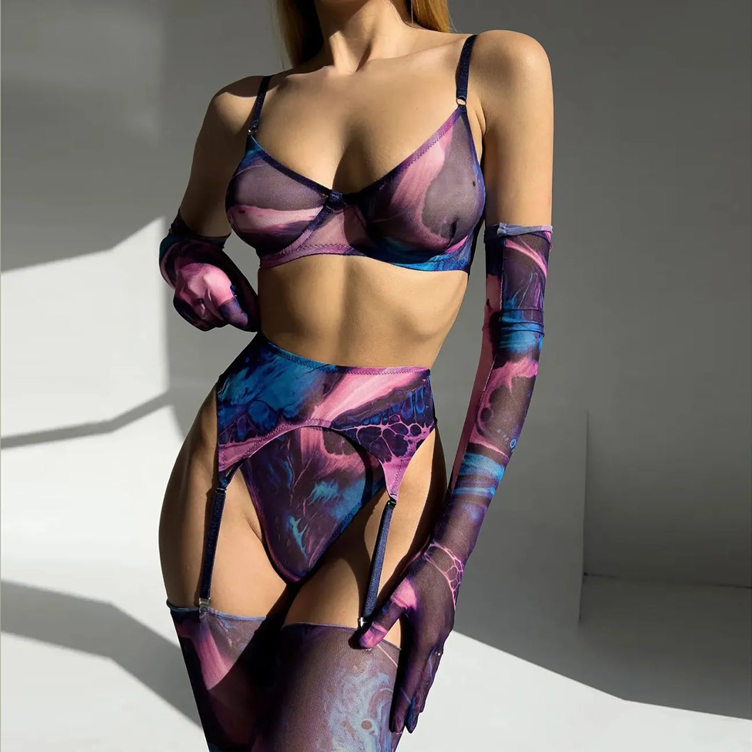 Serena | Conjunto de lencería tie-dye de 5 piezas